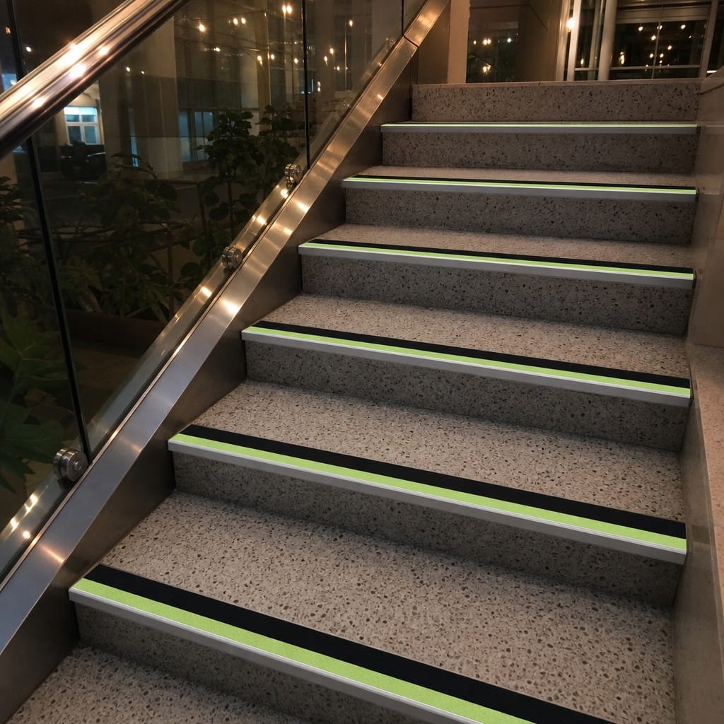 Customer photo review of Aluminium Stair Nosing 56x32mm Photoluminescent, Anti-Slip PVC Insert