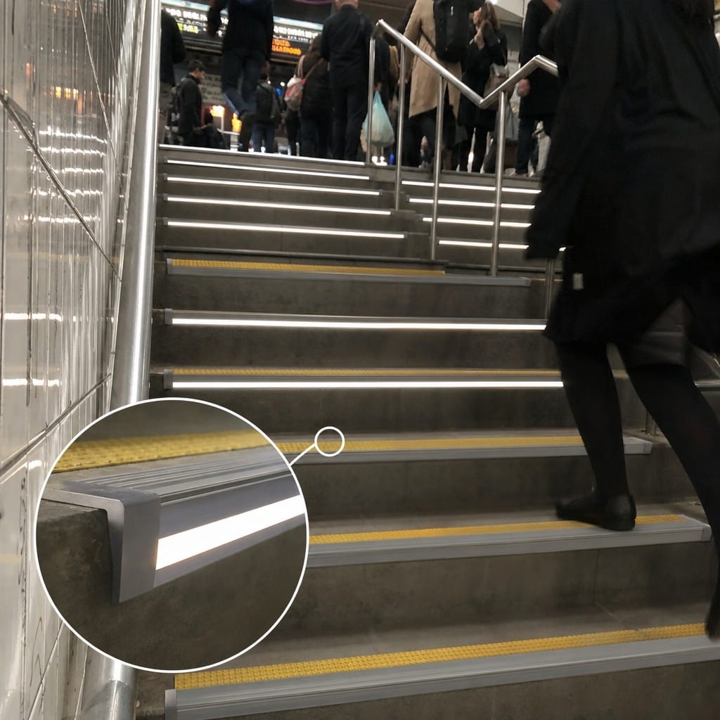 Customer photo review of Push In PVC End Caps for Light Down LED Stair Nosing - 76mm (Pack of 2)