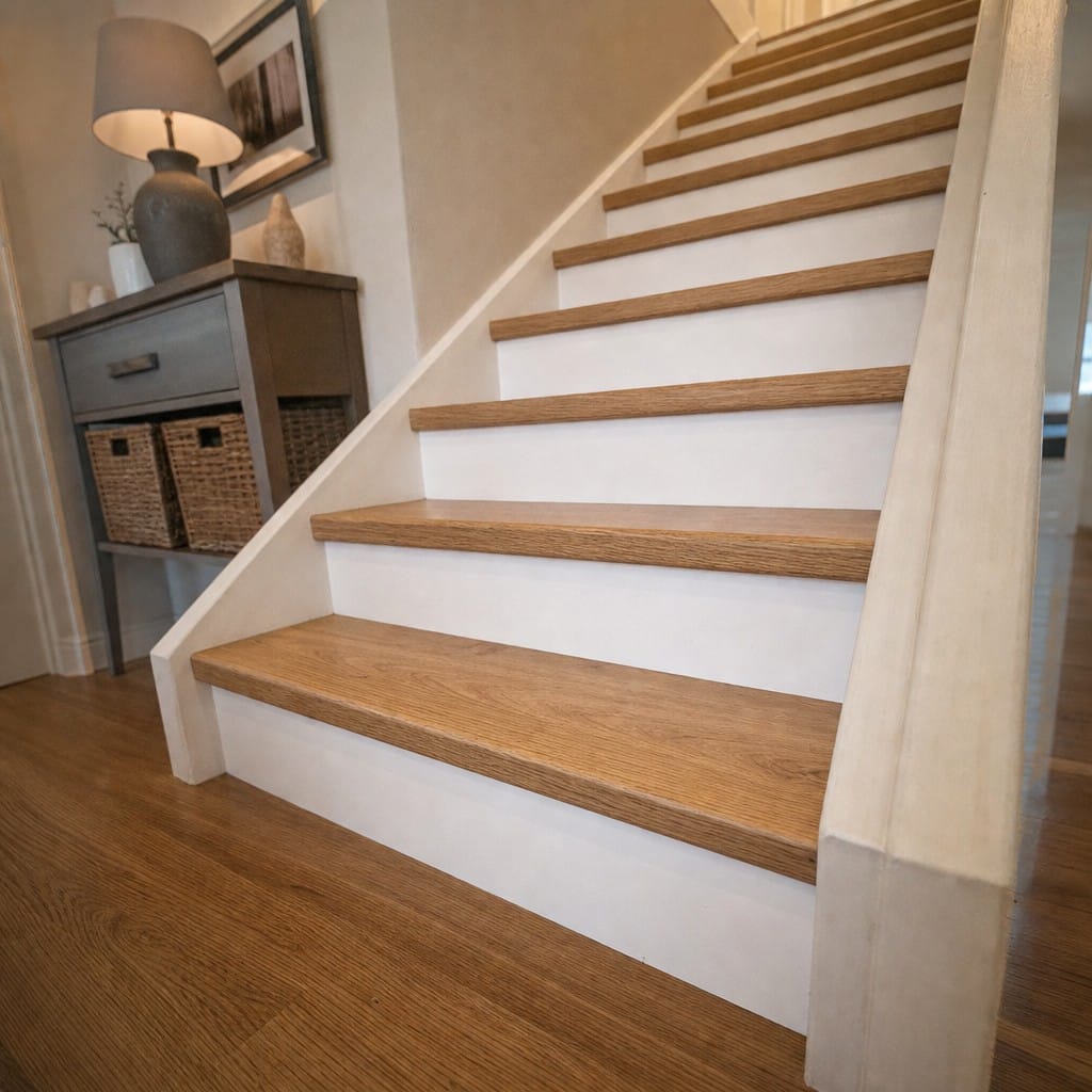 Customer photo review of uPVC Wood Effect Stair Nosing | Stair Edge Protector — 0.9m | 14 Colours