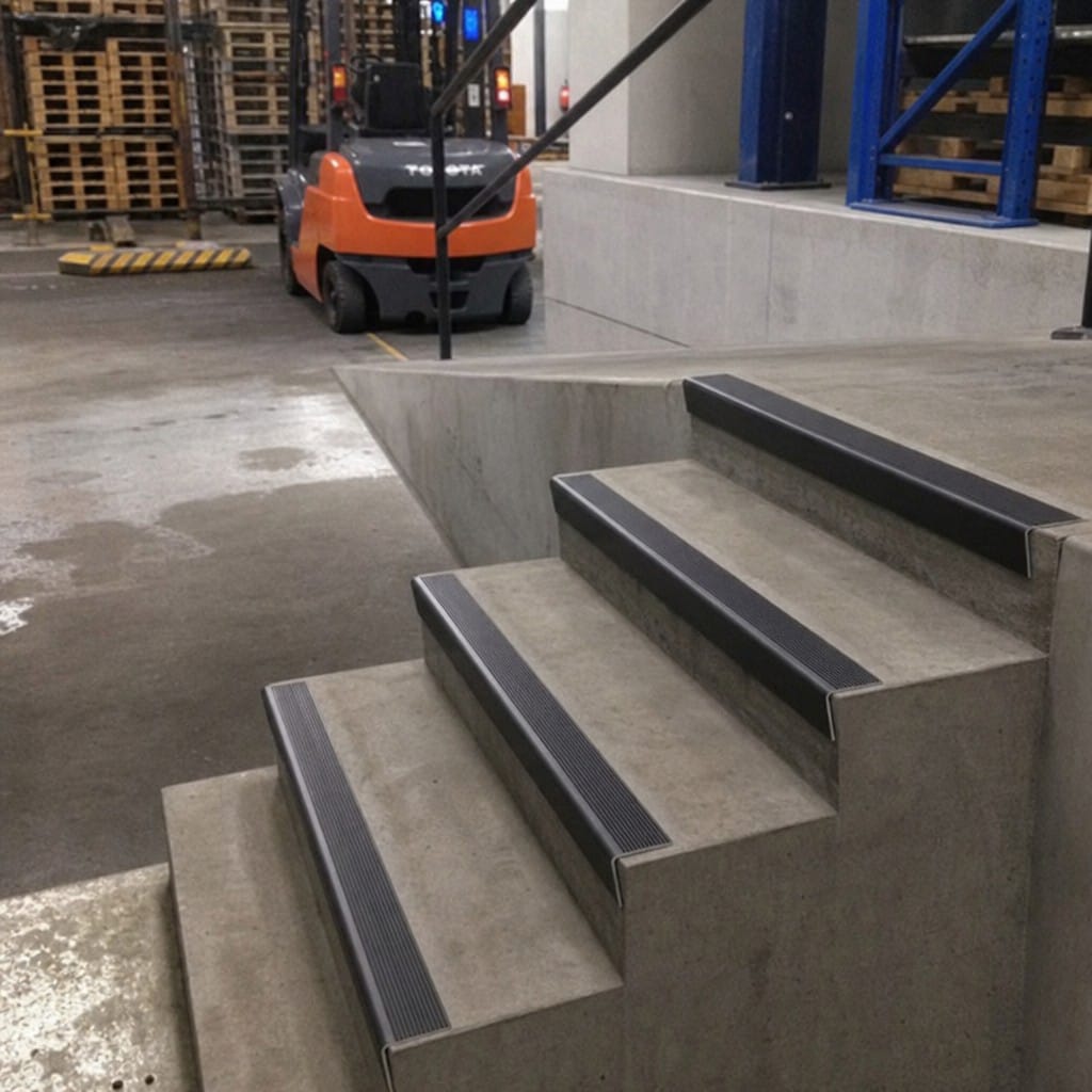 Customer photo review of Raked Back Stair Nosing 62x55mm Aluminium, 5mm Gauge, 1m & 2m