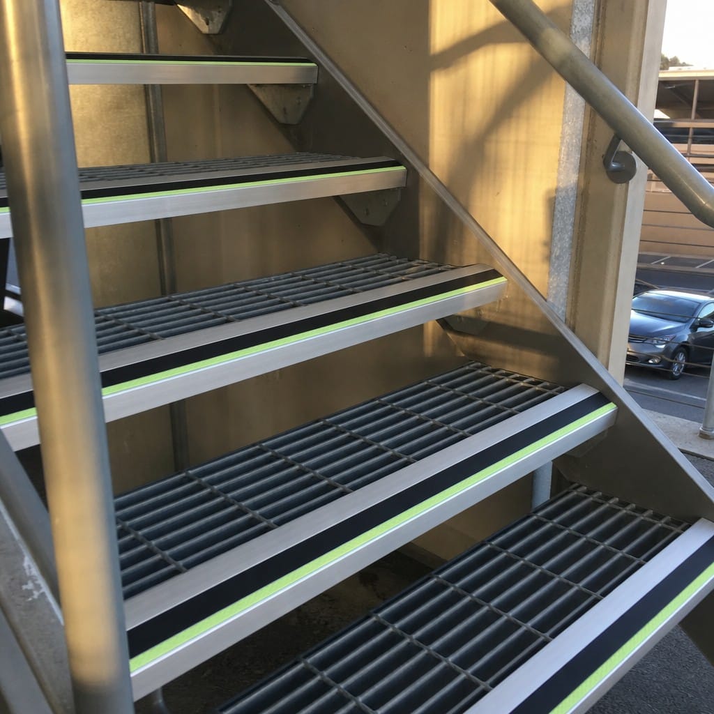 Customer photo review of Aluminium Stair Nosing 57x55mm Photoluminescent Rake Back, DDA