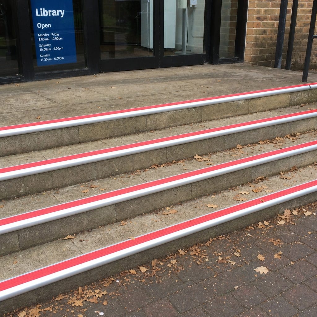 Customer photo review of Aluminium Bullnose Stair Nosing 66.5x30mm, 32 Anti-Slip Inserts, 1m & 2m Bars