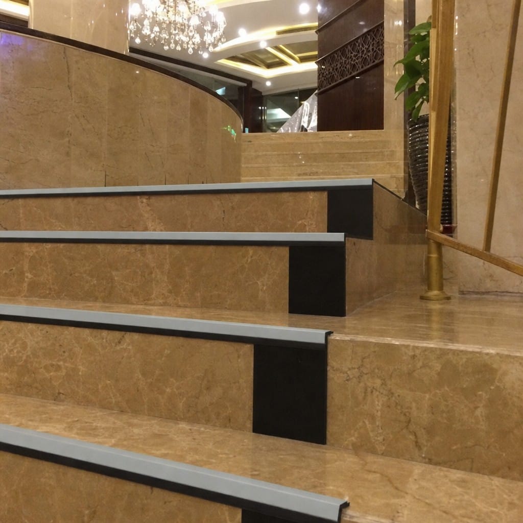 Customer photo review of Square Aluminium Stair Nosing 2.44m 50mm Riser PVC Insert