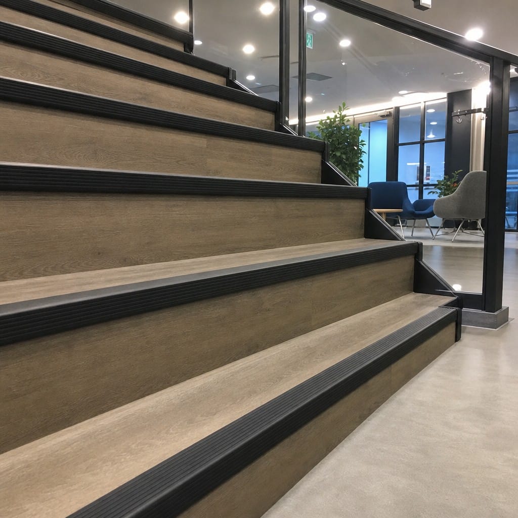 Customer photo review of Anti-Slip Stair Nosing Edge Trim – 50 x 25mm Self-Adhesive L-Shape PVC Stair Edge Protector for Indoor & Outdoor Steps
