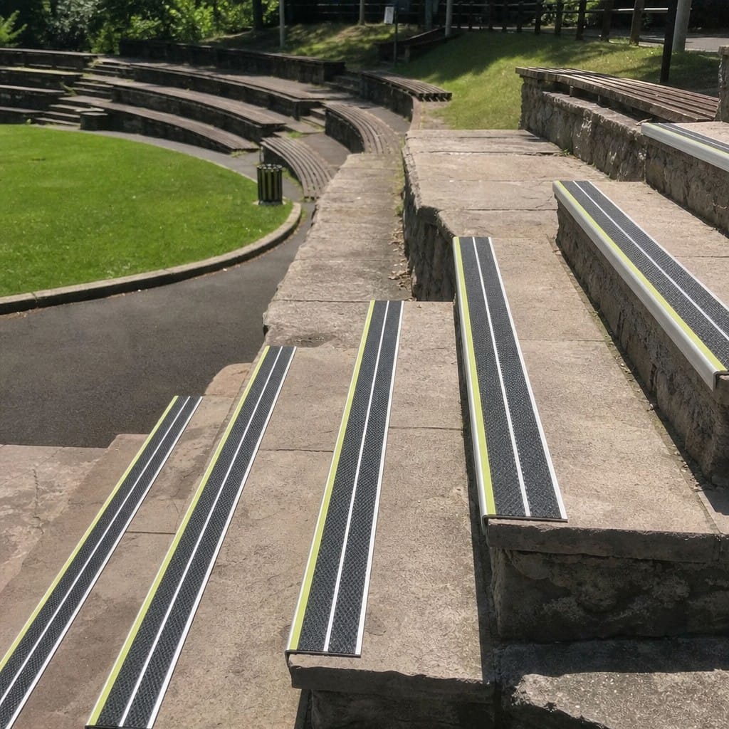 Customer photo review of Aluminium Stair Nosing 91x32mm Outdoor Anti Slip Tredsafe Insert