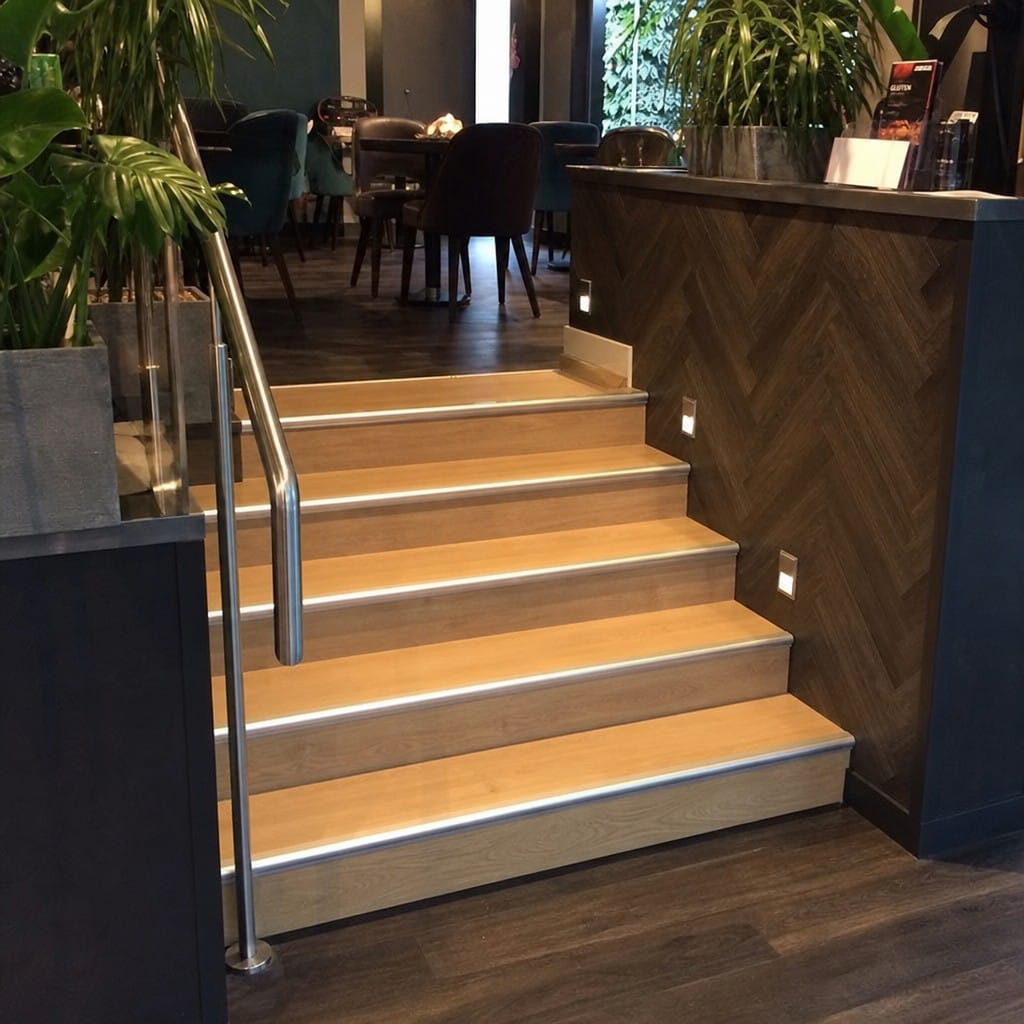 Customer photo review of Laminate Stair Nosing | Push-In Aluminium Step Nose | 2.7m | Silver & Oak