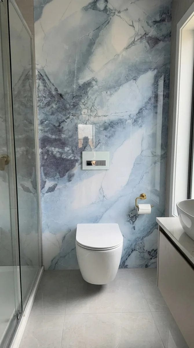 Customer photo review of Panneau PVC - Effet Marbre Grès cérame - 250 x 120 cm – 100% Imperméable - 15 ans Garantie