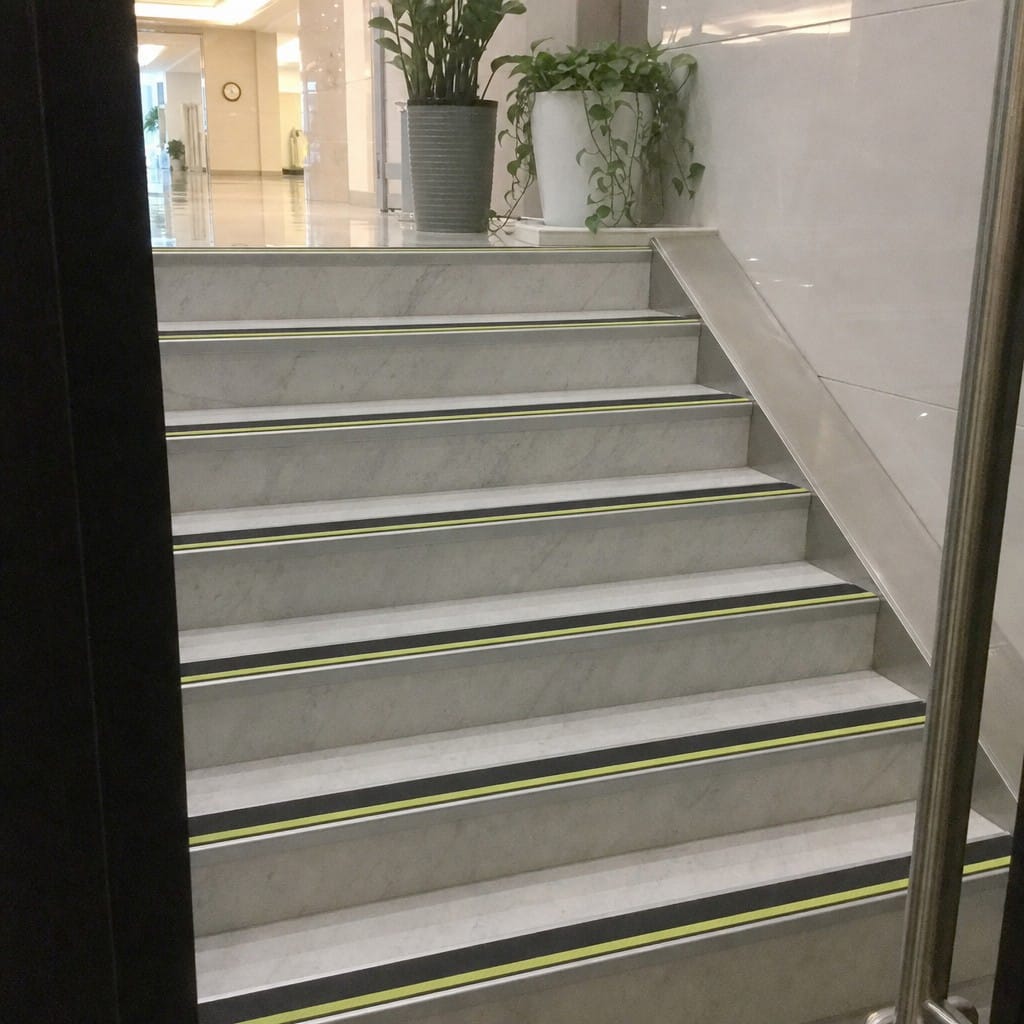 Customer photo review of Aluminium Stair Nosing 85x32mm Photoluminescent Glow Edge, Twin Inserts