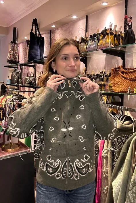 Customer photo review of Ruth Paisley Zip-Up Knit Jacket