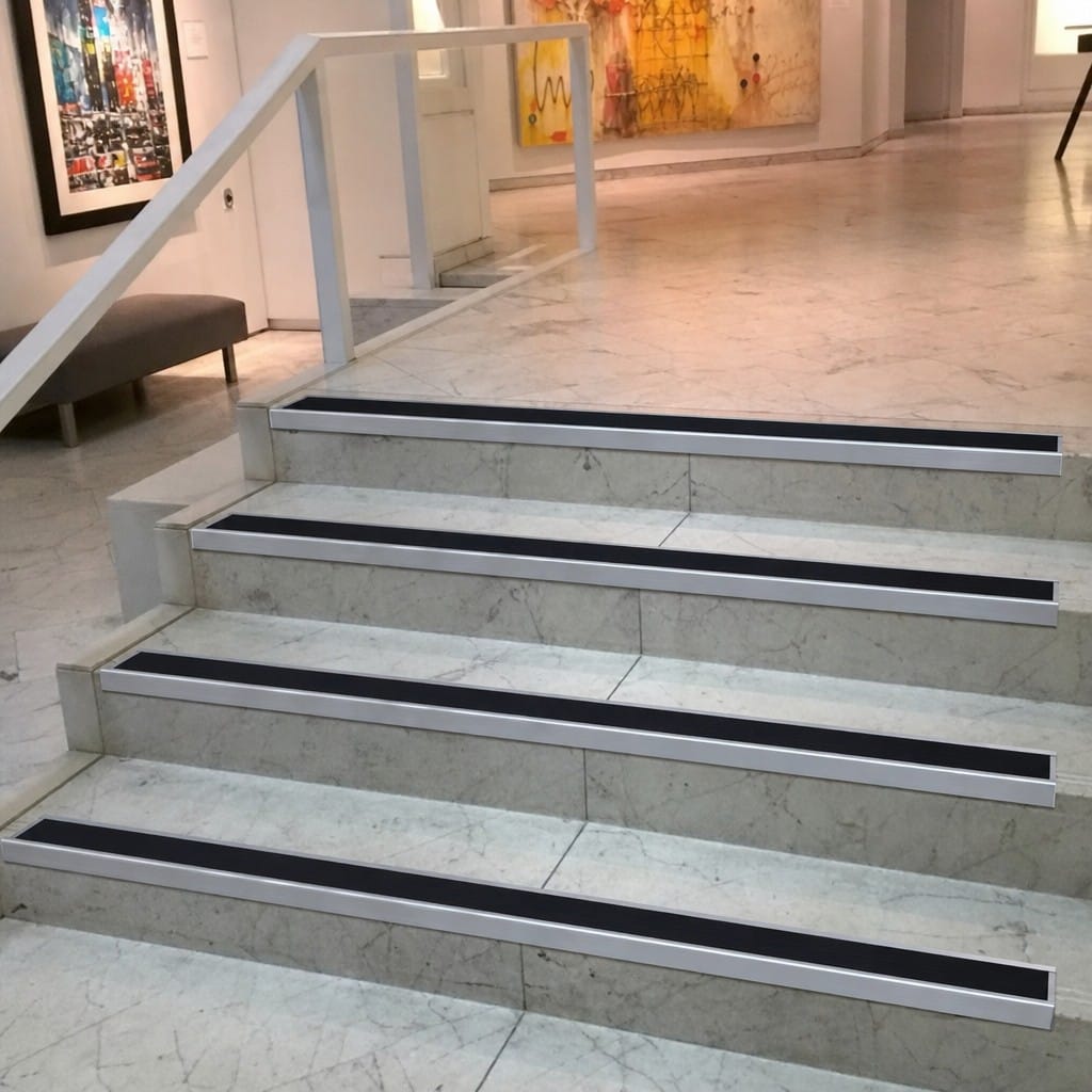 Customer photo review of Aluminium Stair Nosing 60x55mm Heavy Duty Square Back PVC Insert