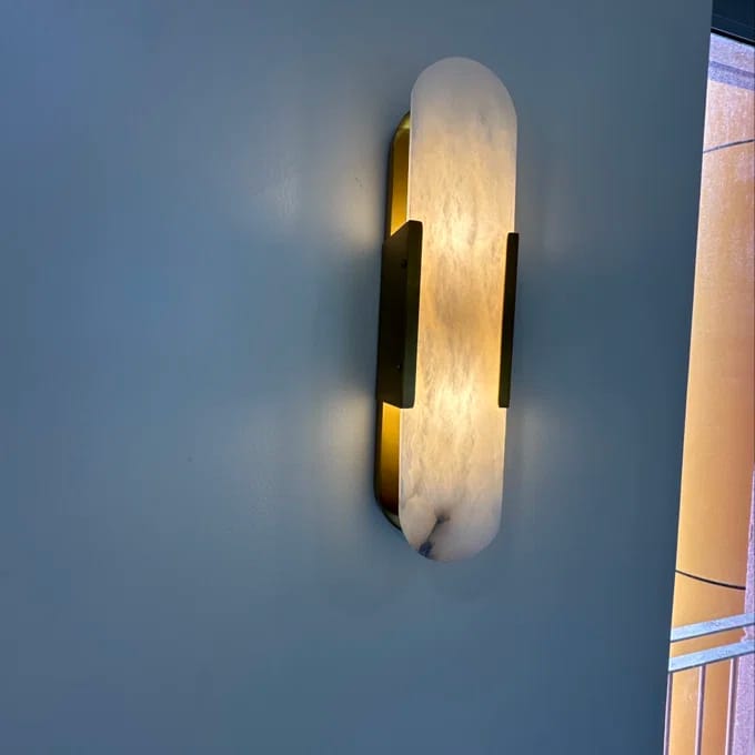 Customer photo review of Alabaster Wall Sconce with Gold Metal Frame