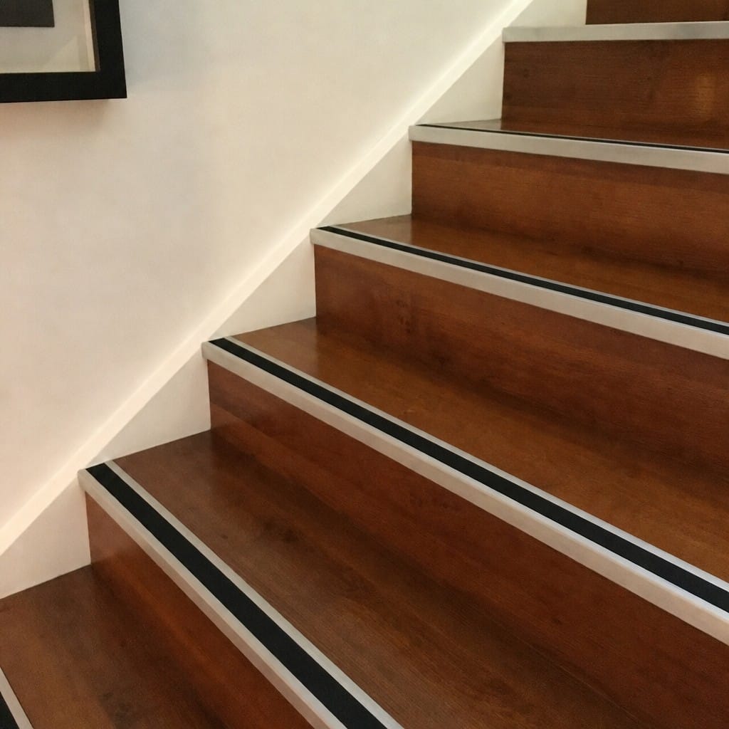 Customer photo review of Aluminium Stair Nosing 3.22m Square Edge | Heavy Duty Anti-Slip Insert