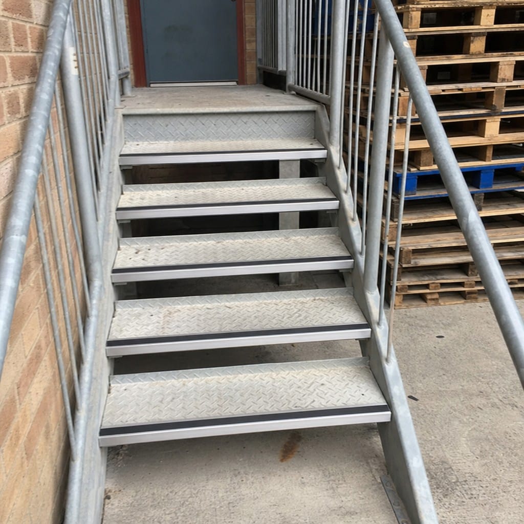 Customer photo review of Aluminium Stair Nosing 2.75m Rake Back Single Insert Strip