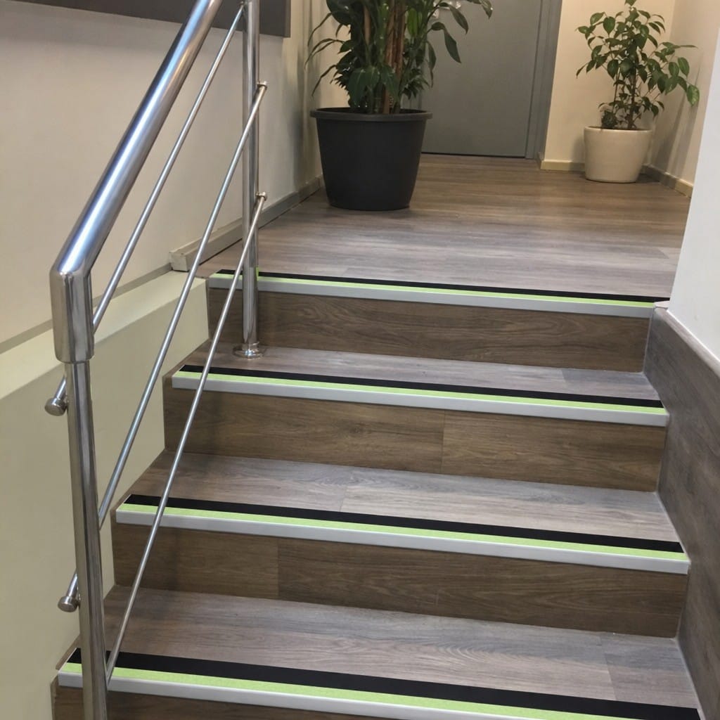 Customer photo review of Aluminium Stair Nosing 56x32mm Photoluminescent, Anti-Slip PVC Insert