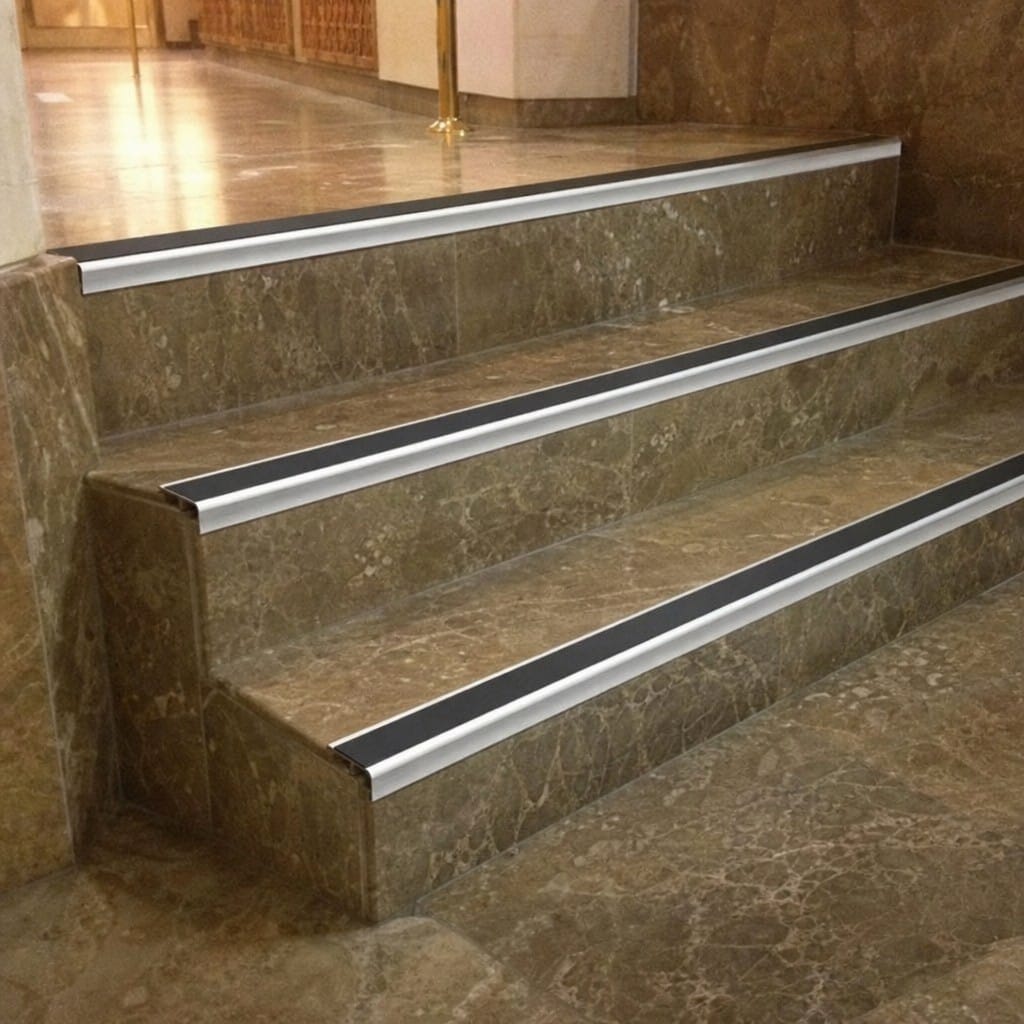 Customer photo review of Anti-Slip Aluminium Stair Nosing 45 x 20mm Tile-In – 11 Insert Colours