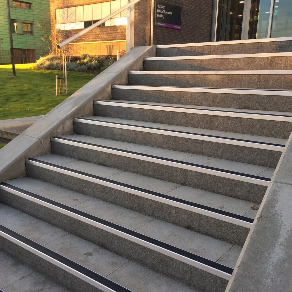 Customer photo review of Rake Back Stair Nosing 2.44m Aluminium 62mm Single Insert