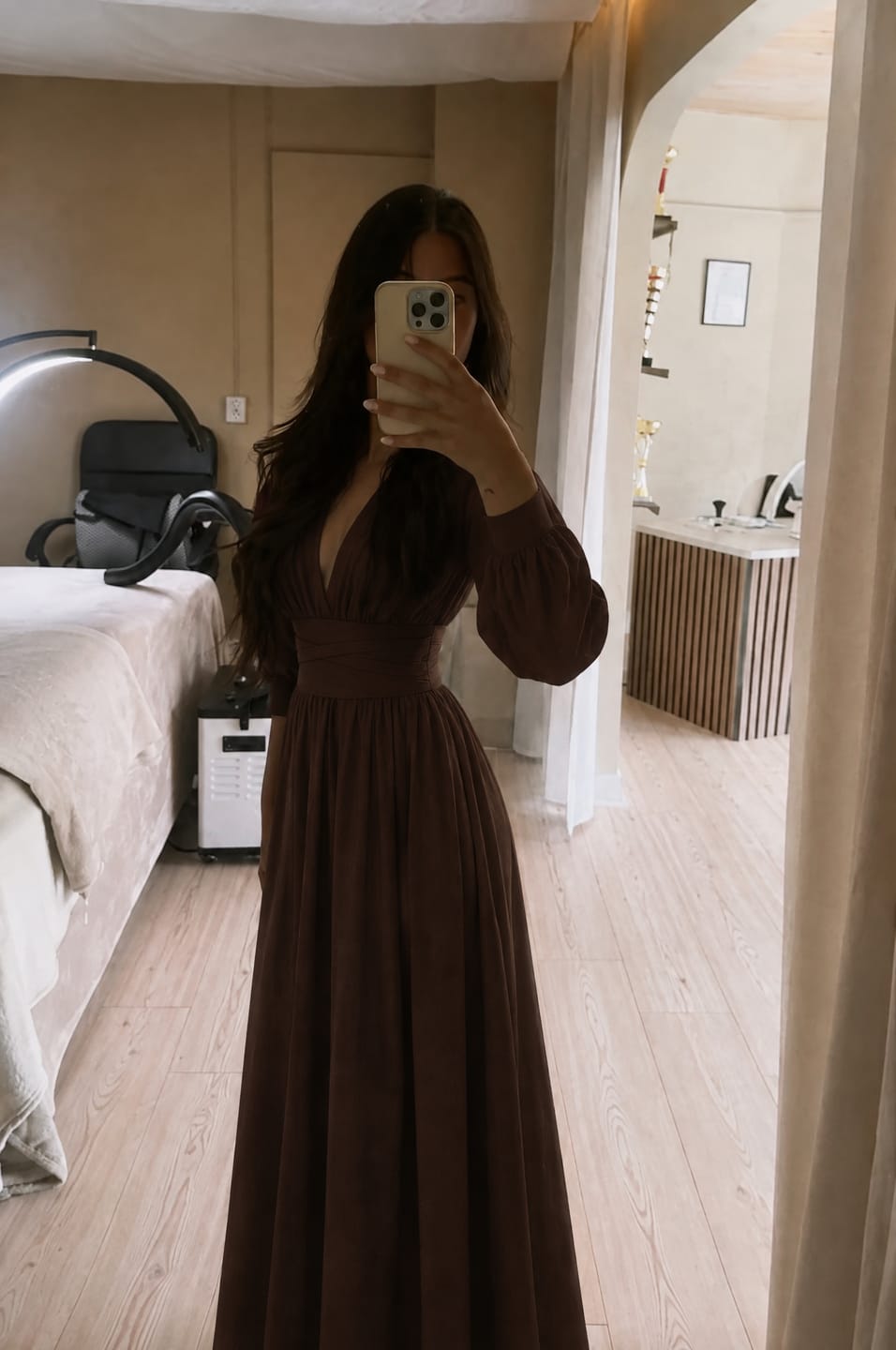 Customer photo review of Adaline French Pleated Maxi Dress