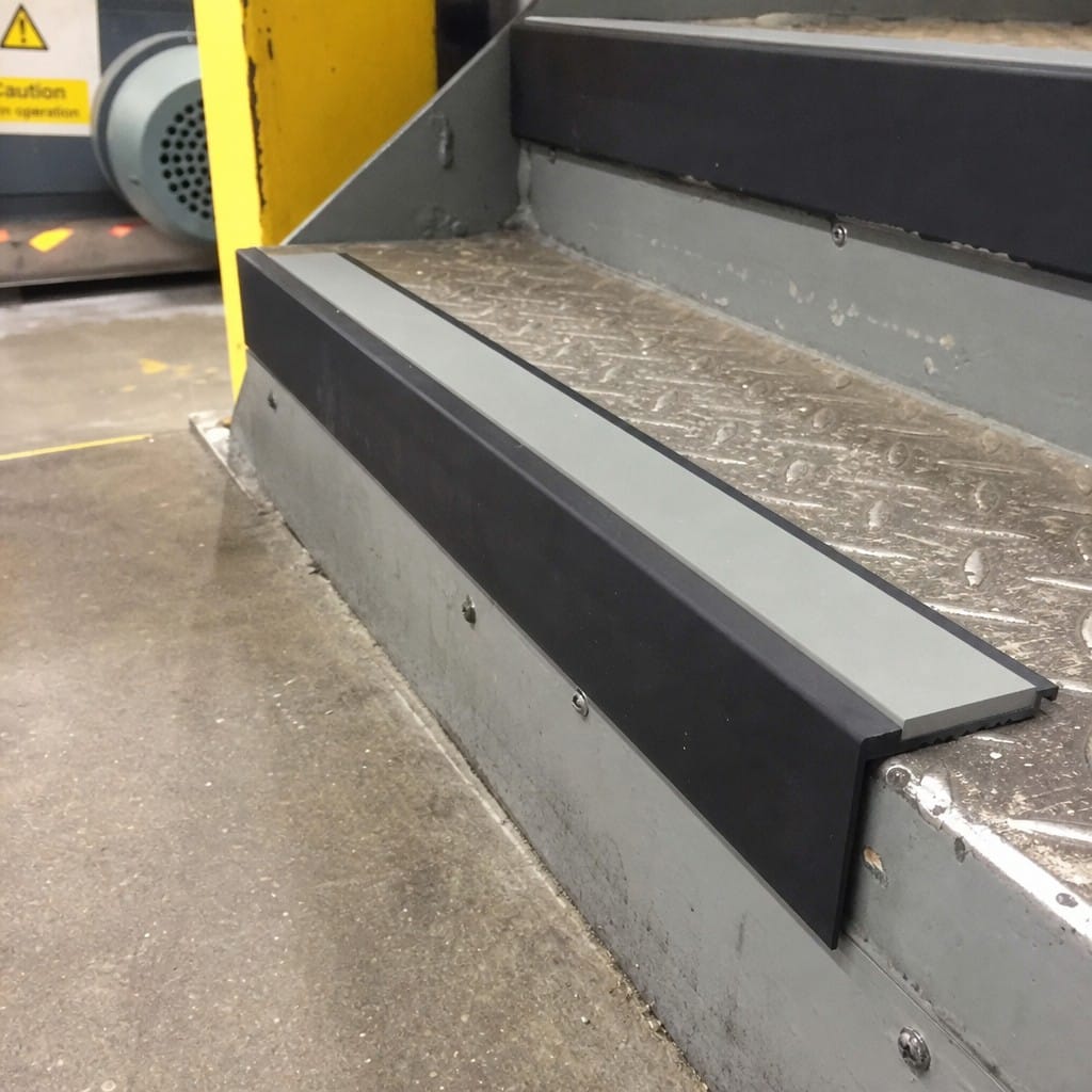 Customer photo review of Square Aluminium Stair Nosing 2.44m 50mm Riser PVC Insert