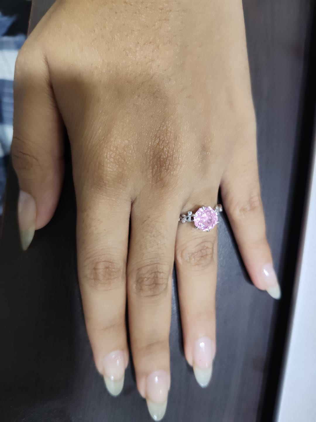 Customer photo review of 2Ct Pink Rose Cut Silver Solitare Ring For Women