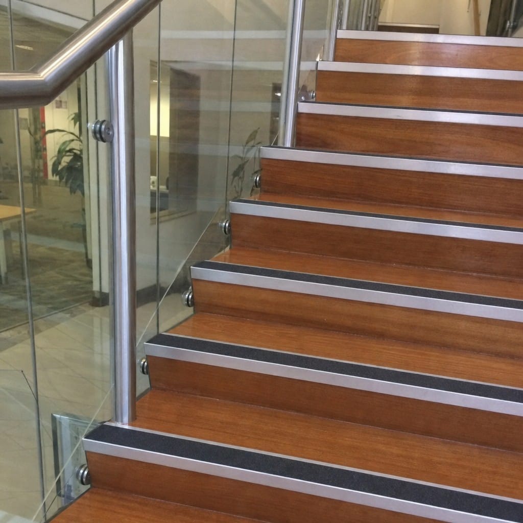 Customer photo review of Aluminium Stair Nosing 70mm Rake Back | Anti-Slip GRP Grit Insert