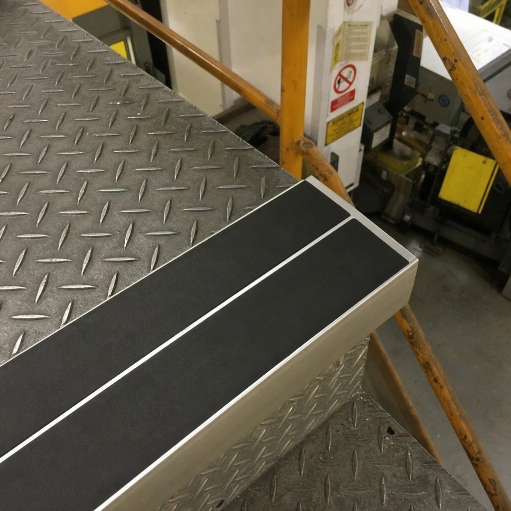 Customer photo review of Aluminium Stair Nosing 93x32mm Rakeback, Twin Anti-Slip Insert, 14 Colours