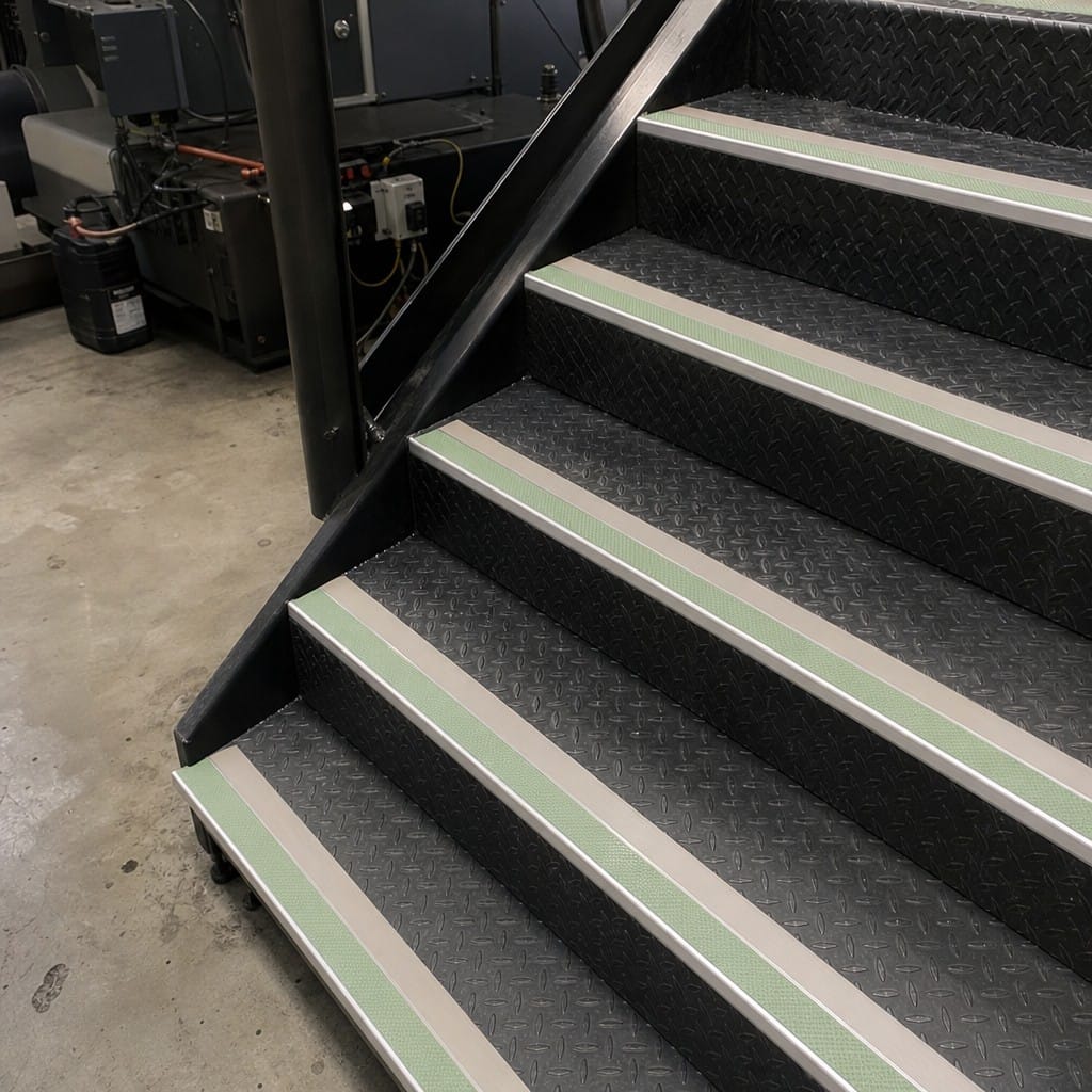 Customer photo review of Aluminium Stair Nosing 56x55mm with Photoluminescent Strip & PVC Insert