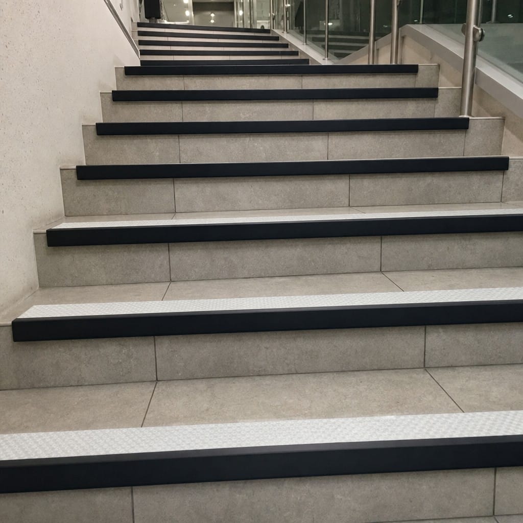 Customer photo review of Anti Slip Stair Nosing 56x32.5mm Black PVC, 11 Insert Colours