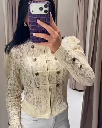 Customer photo review of Sara Sheer Lace Patchwork Jacket
