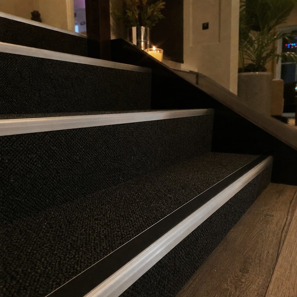 Customer photo review of Aluminium Stair Nosing 67mm x 55mm, PVC Insert, Slimline 67 x 55mm for Carpet & Laminate Floors