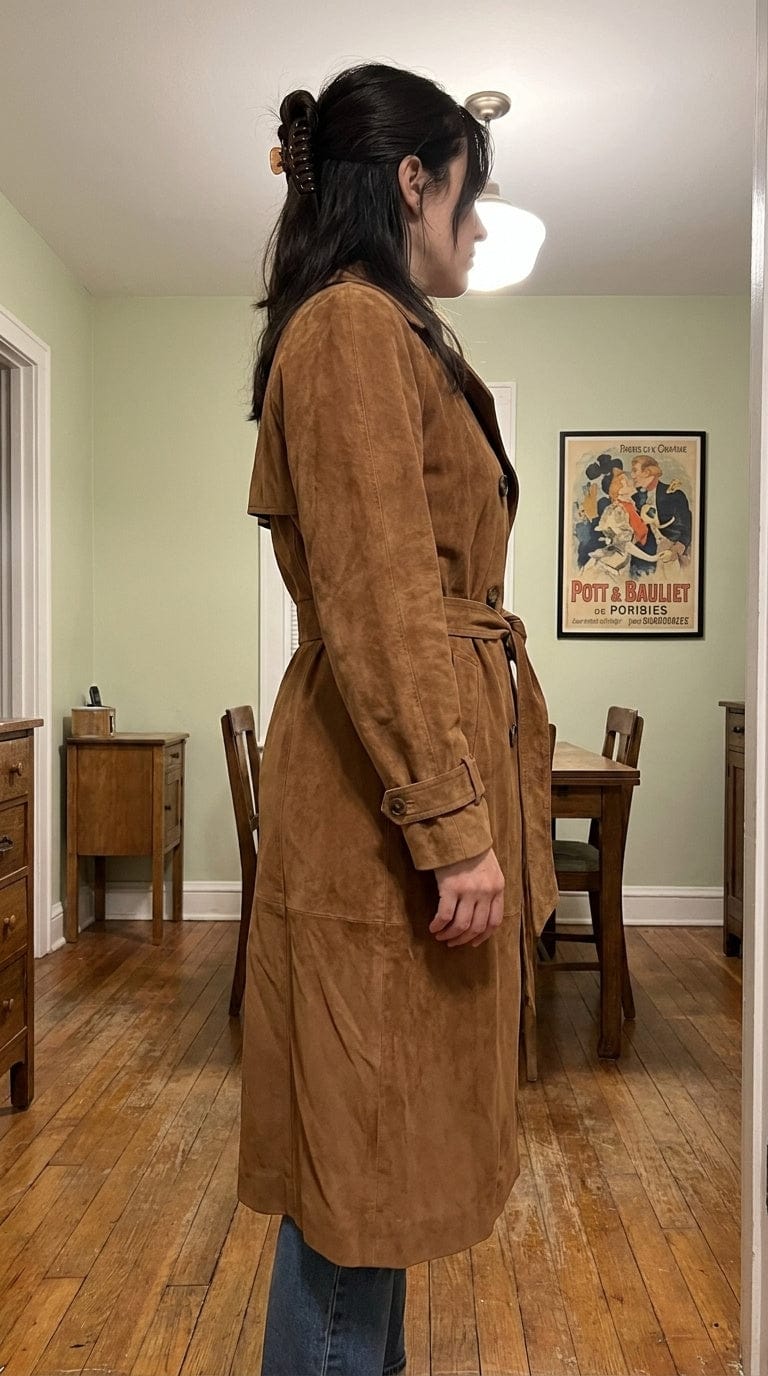Customer photo review of Warm Suede Trench Coat With Belted Waist