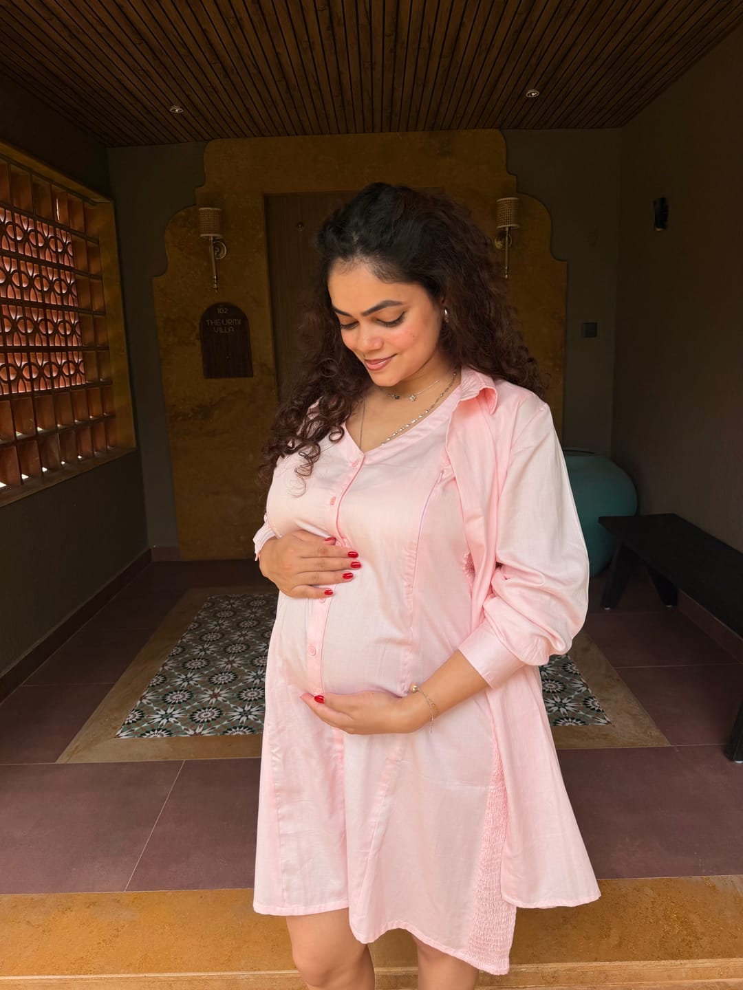 Customer photo review of The Nurture Dress- Blush Pink