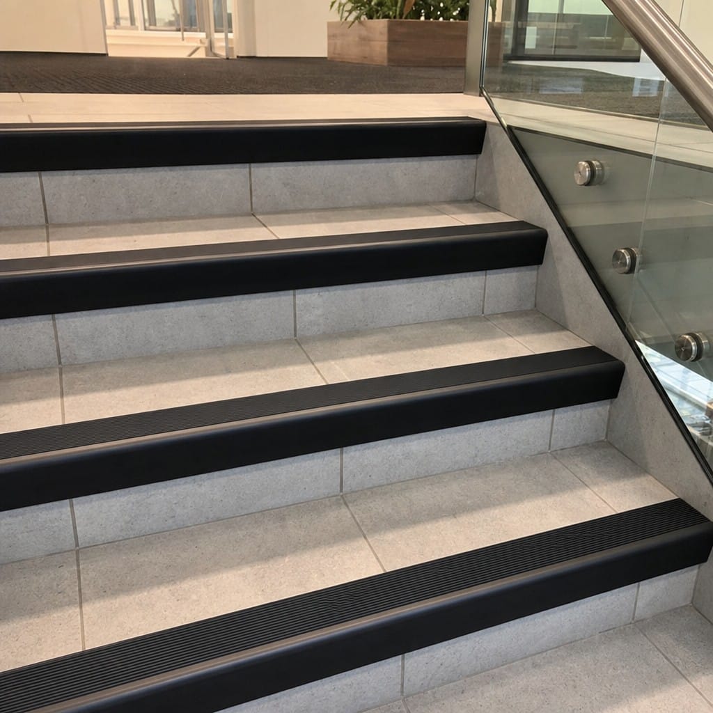 Customer photo review of Raked Back Stair Nosing 62x55mm Aluminium, 5mm Gauge, 1m & 2m