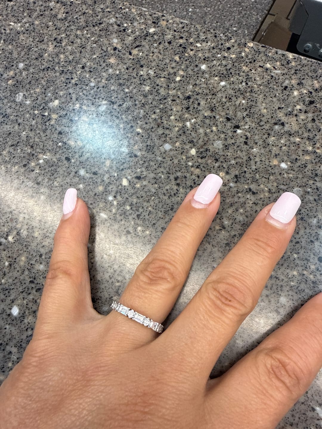 Customer photo review of S925 1.5 Ct Fashion Yellow Gold Half Emerald & Round Cut Wedding Band In Sterling Silver