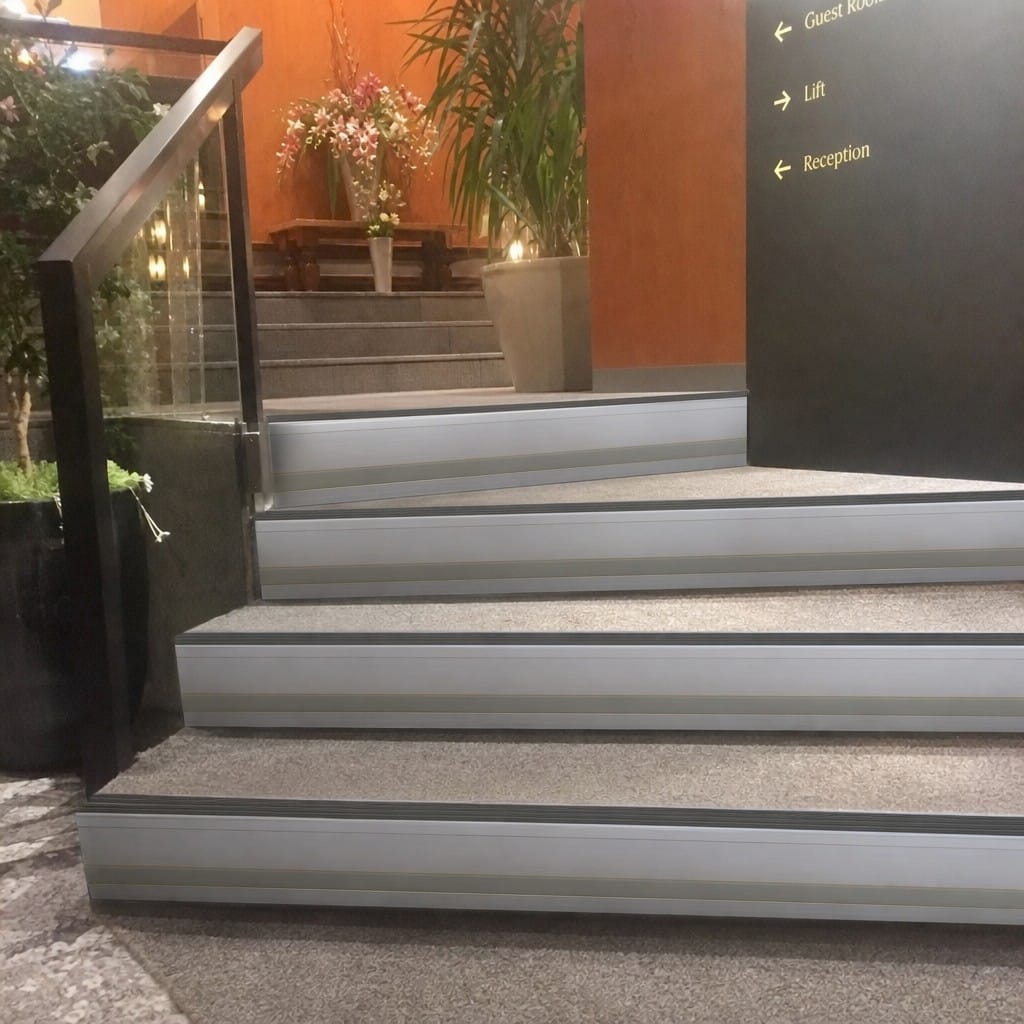 Customer photo review of Aluminium Stair Nosing 66x55mm with 13mm Riser Highlight, Black & Grey, 1m Lengths