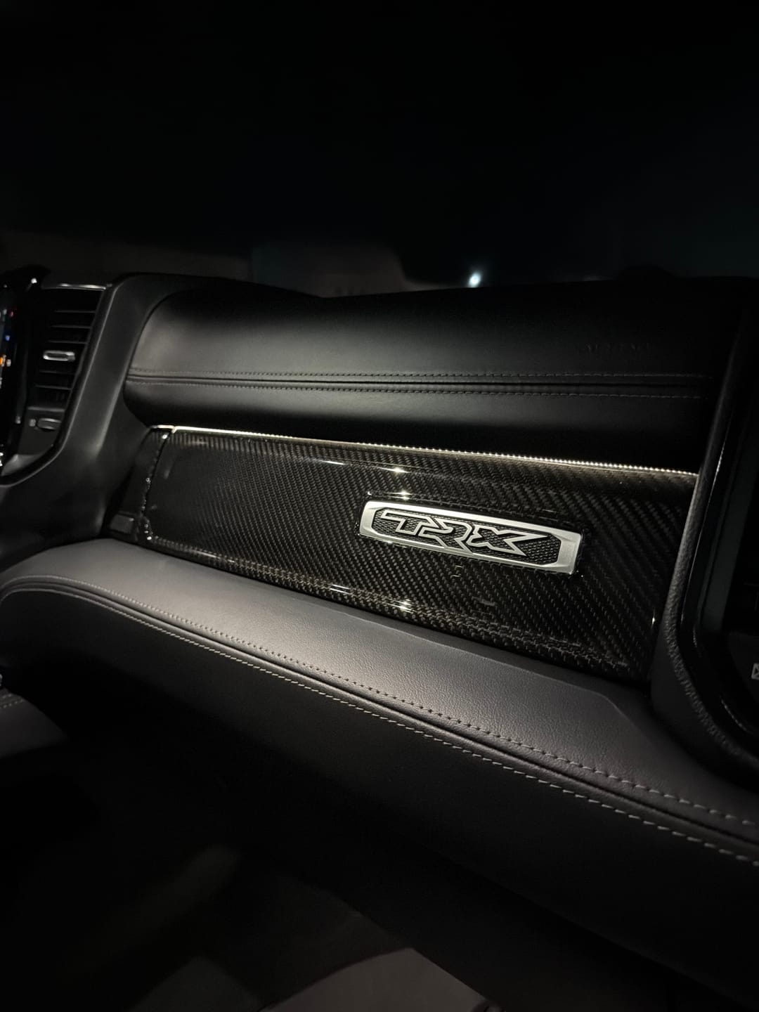 Customer photo review of 2019+ RAM 1500/TRX Passenger Side Dashboard Trim Hard Carbon Fiber Cover