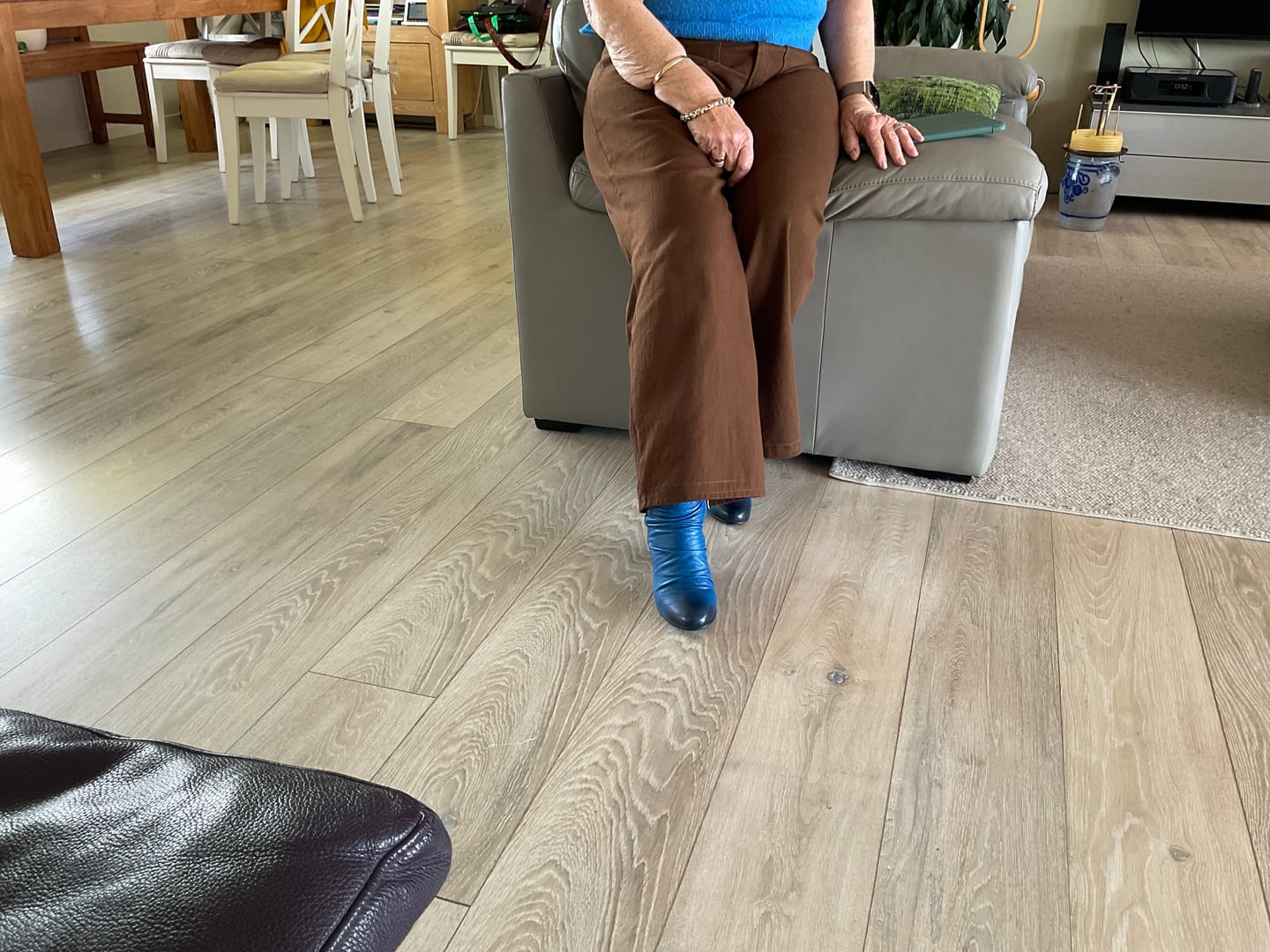Customer photo review of Royal Blue Leather Floral Cutouts Ankle Boots