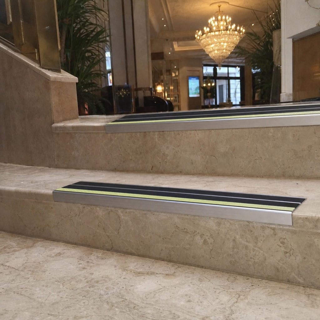 Customer photo review of Aluminium Stair Nosing 91x32mm Double Insert Anti Slip Glow Edge