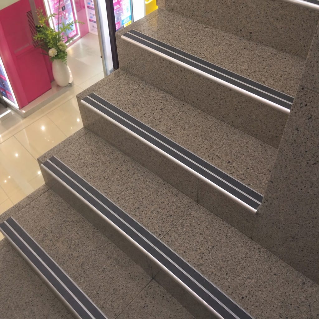 Customer photo review of Aluminium Stair Nosing 90mm Bullnose Twin Insert, 2.44m
