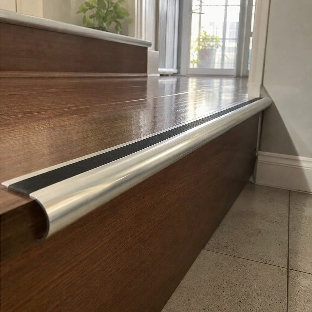 Customer photo review of Aluminium Stair Nosing 2.75m Bullnose Single Insert 57mm