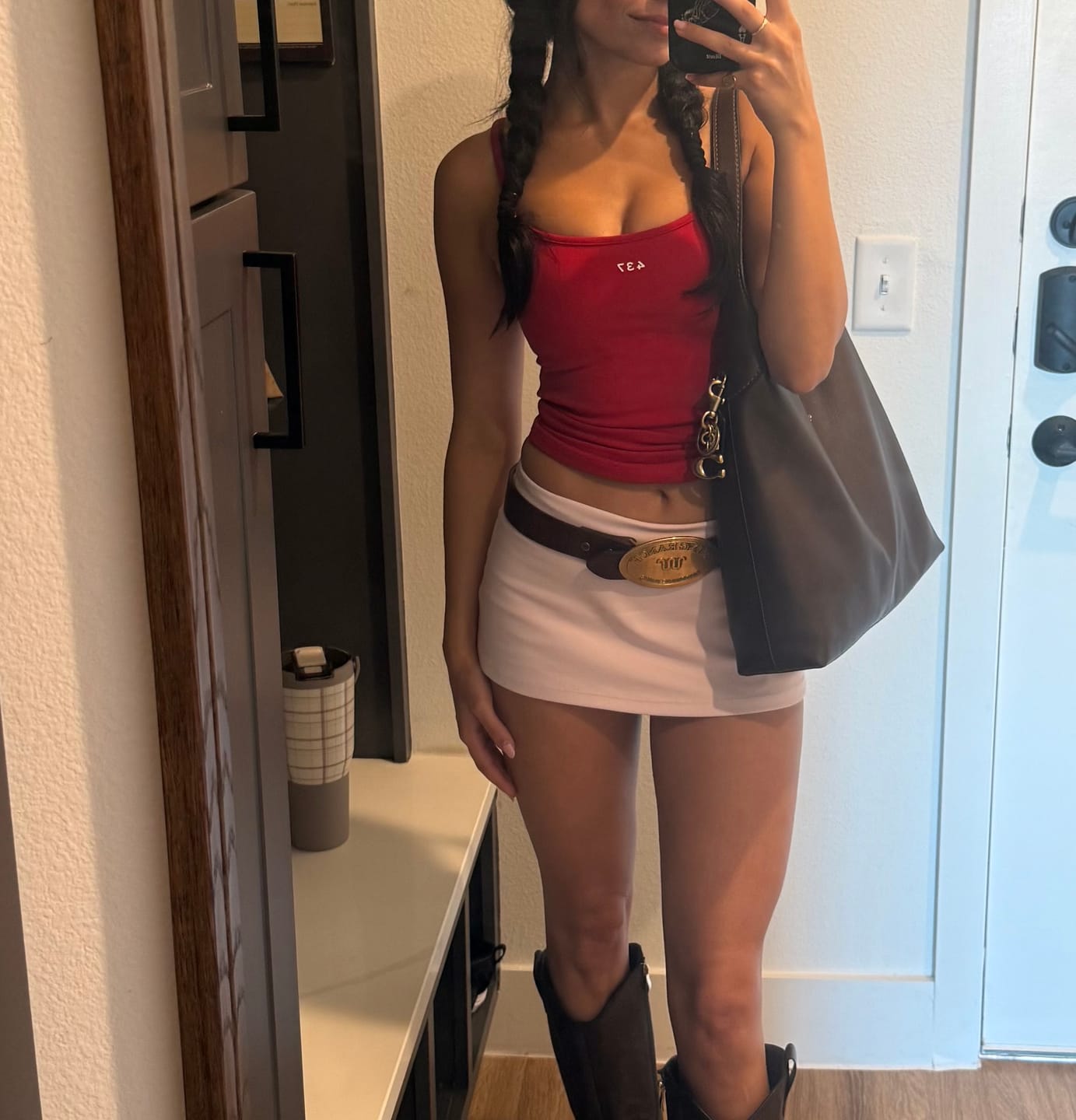 Customer photo review of The Minimalist Tank Scarlet