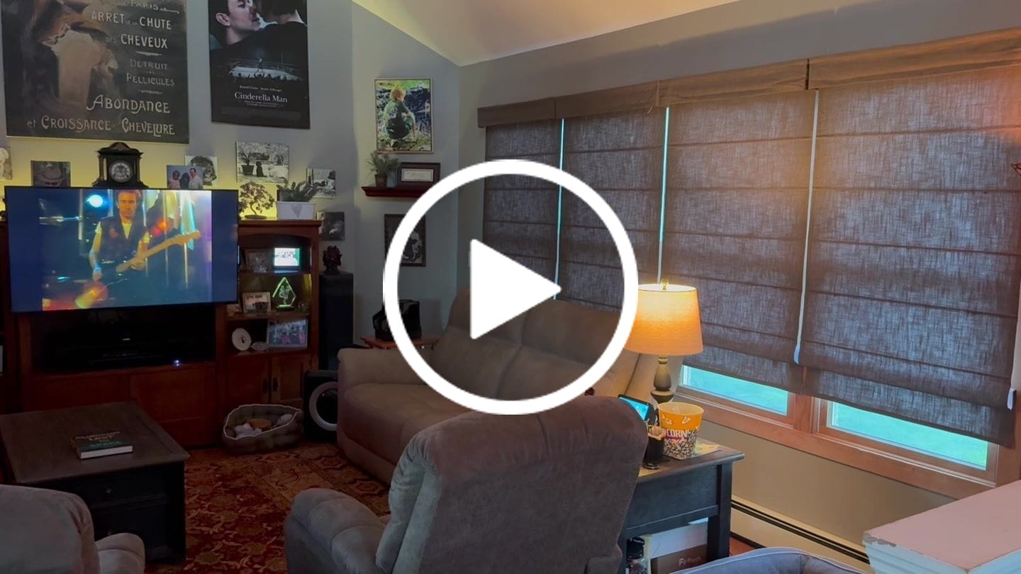 Customer video review of SmartWings Motorized Linen Roman Shades 50%/70%/100% Blackout Daphne