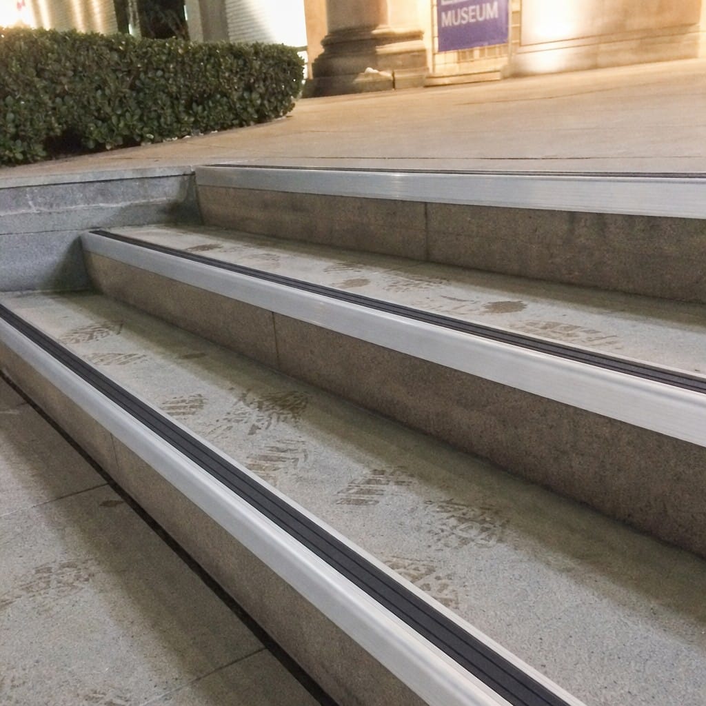 Customer photo review of Heavy Duty Chevron Aluminium Stair Nosing 2.44m, Double Insert, 40mm Riser