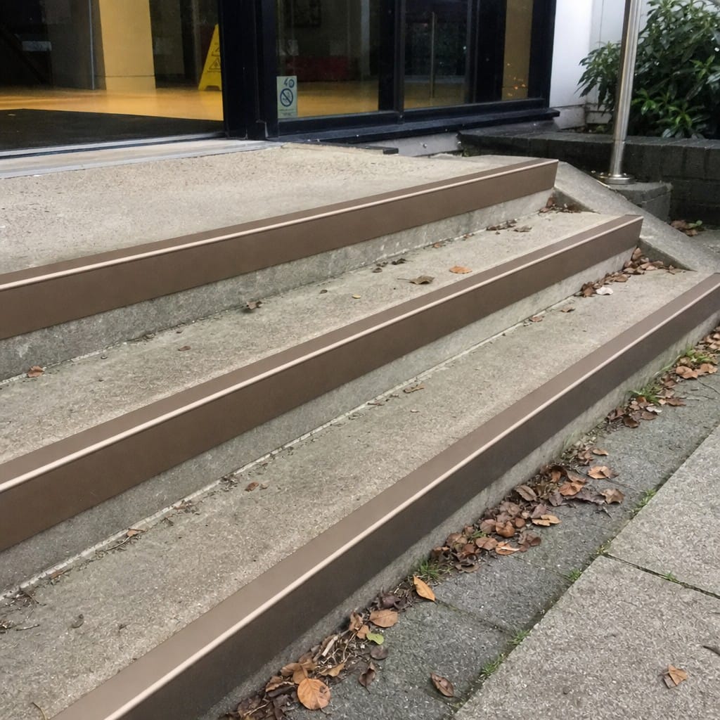 Customer photo review of Aluminium Stair Nosing Rake Back 2.44m 70mm Single Channel