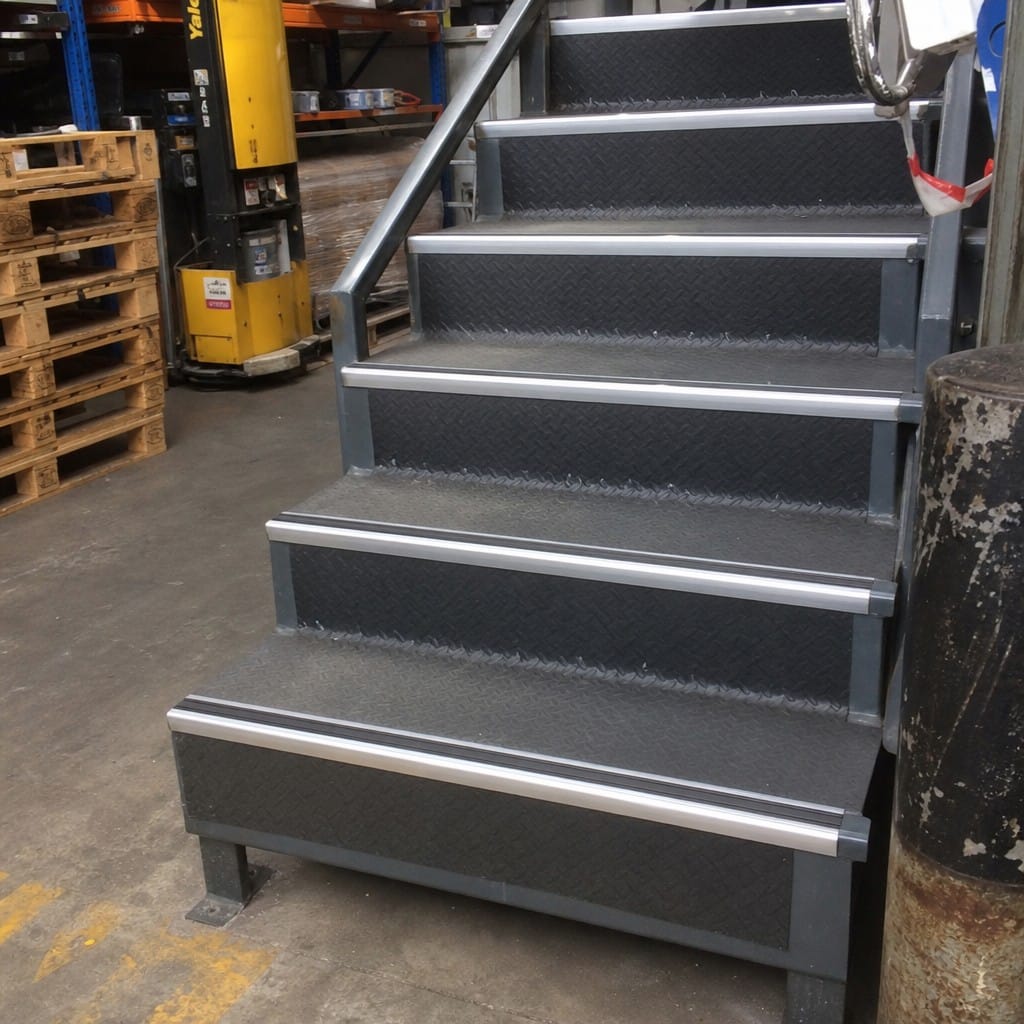 Customer photo review of Heavy Duty Chevron Aluminium Stair Nosing 2.75m, Double Insert, 40mm Riser