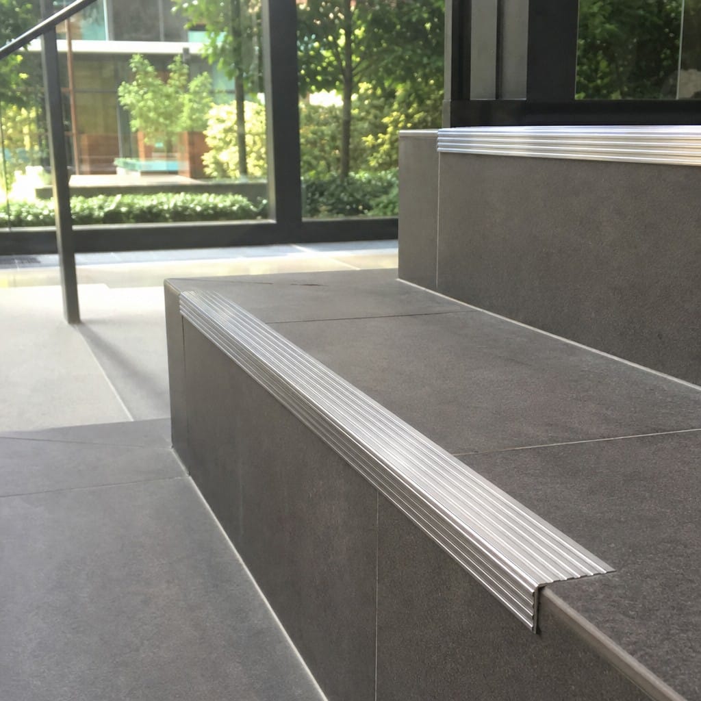 Customer photo review of Stainless Steel Tile-In Stair Nosing R10 | 30mm Tread | Depths 2-25mm | 304 & 316L Marine Grade