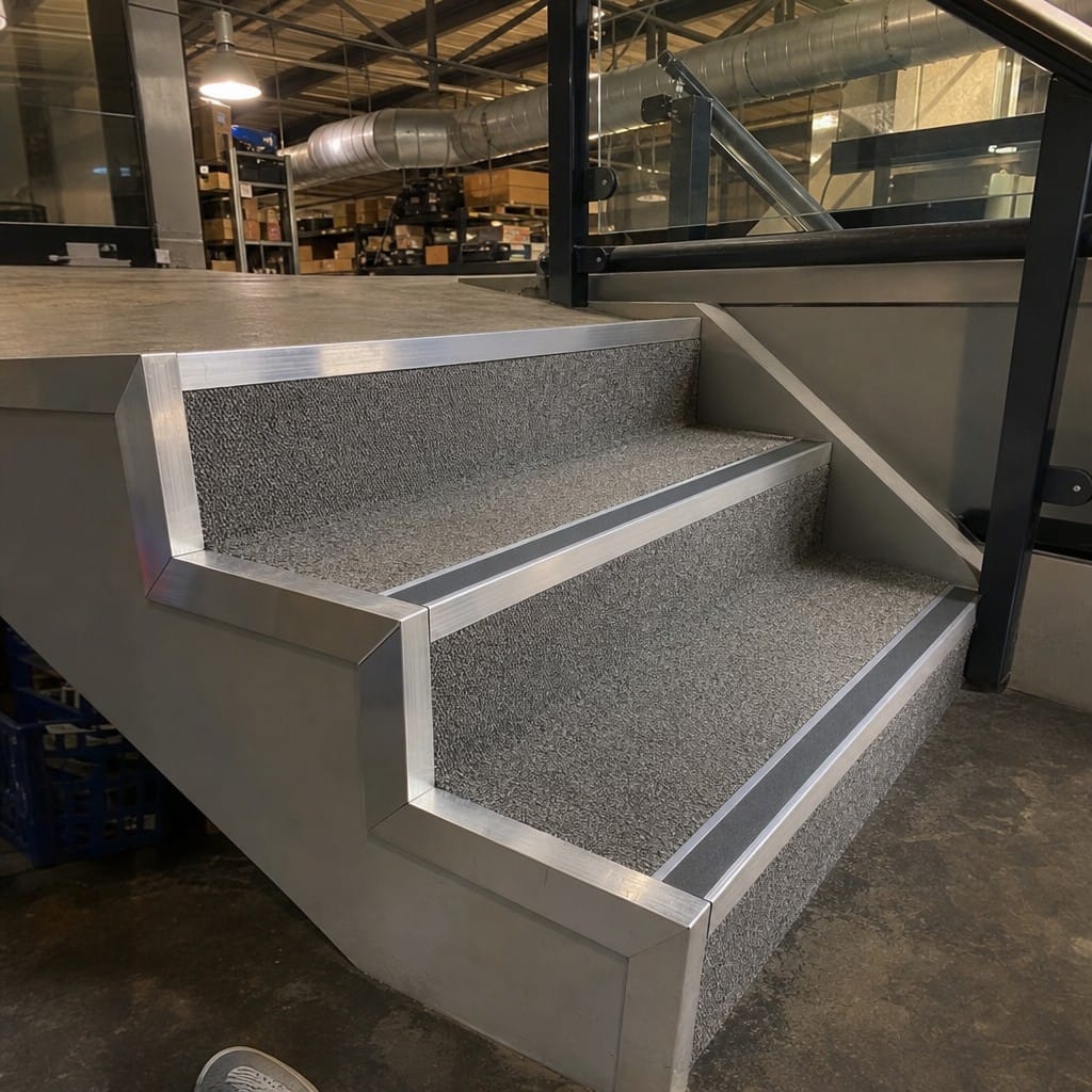 Customer photo review of Aluminium Stair Edge Trim, Pre-Formed Side Angles and Landing Strip
