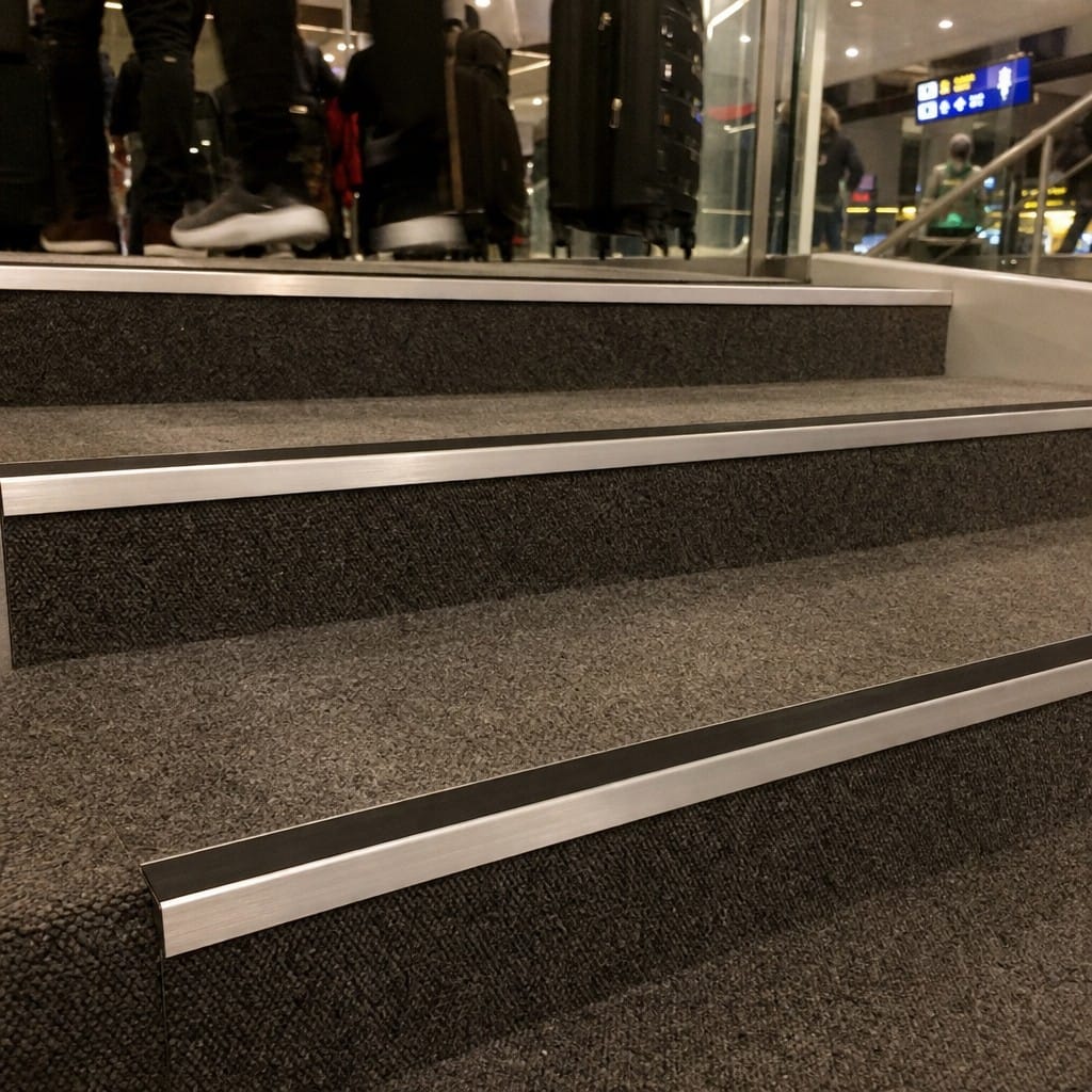 Customer photo review of Commercial Rake Back Stair Nosing 3.22m Aluminium Single