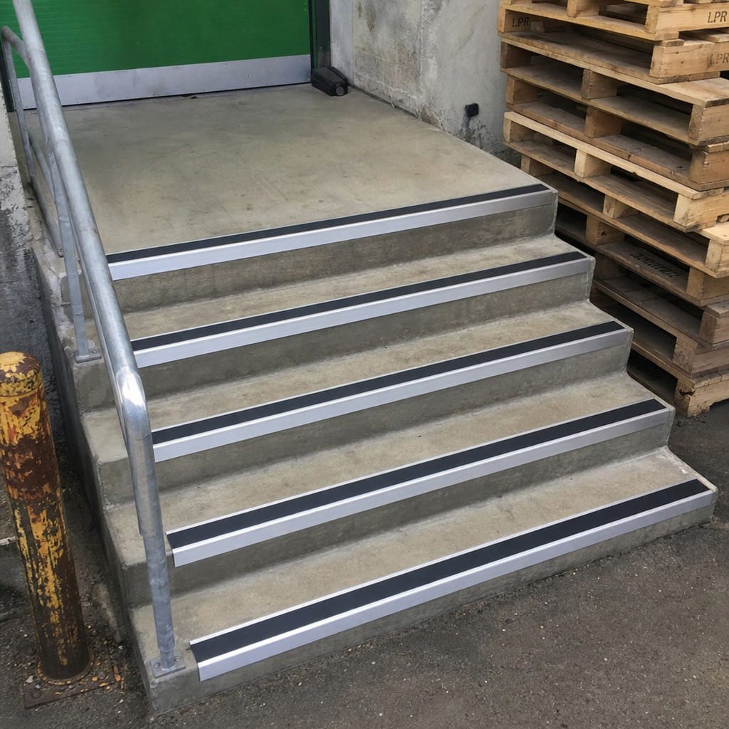 Customer photo review of Aluminium Stair Nosing 60x55mm Heavy Duty Rakeback PVC Insert