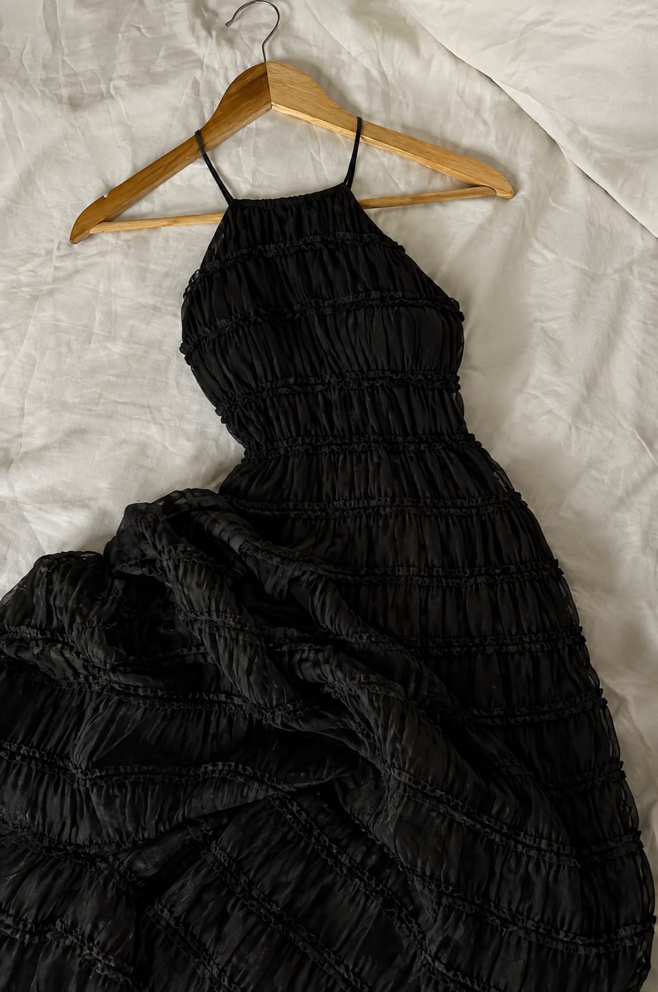 Customer photo review of Textured Halter Backless Maxi Dress