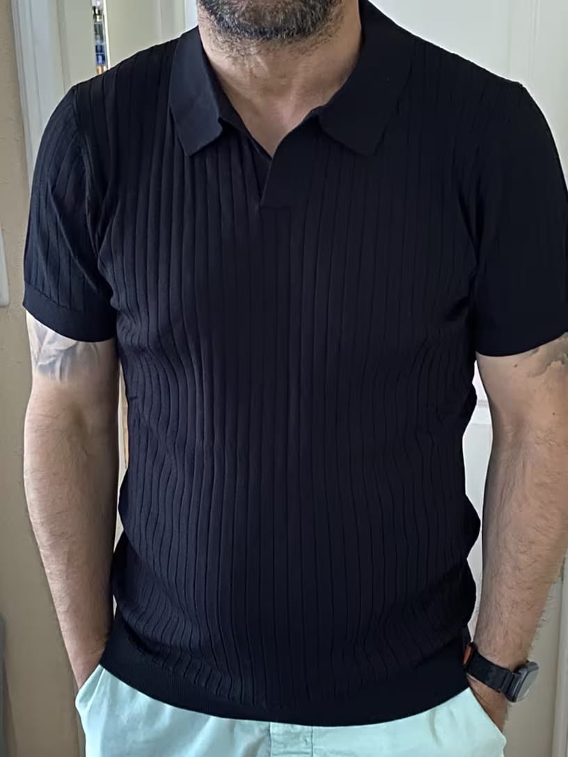 Customer photo review of Men's Vertical Rib Polo Shirt
